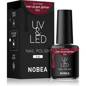 NOBEA UV & LED Nail Polish gél körömlakk UV / LED-es lámpákhoz fényes árnyalat Red carpet glitter #26 6 ml kép