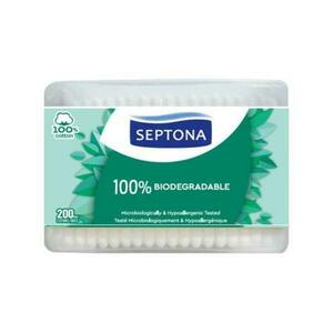 Biológiailag lebomló pamut fülpálcikák - Septona 100% Biodegradable 100% Cotton, 200 db./doboz kép