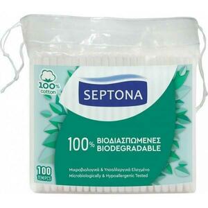 Biológiailag lebomló pamut fülpálcikák - Septona 100% Biodegradable 100% Cotton, 100 db./ tasak kép