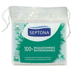 Biológiailag lebomló pamut fülpálcikák - Septona 100% Biodegradable 100% Cotton, 200 db./ tasak kép