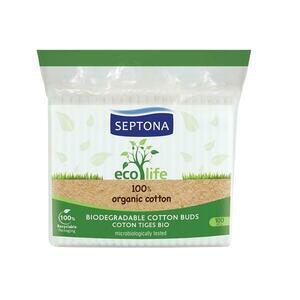 Biopamut biológiailag lebomló fülpálcikák - Septona Eco Life 100% Organic Cotton Biodegradable Cotton Buds, 100 db./ tasak kép