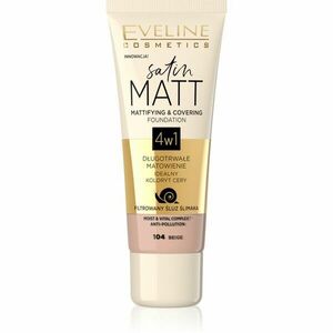 Eveline Cosmetics Satin Matt mattító alapozó csigakivonattal árnyalat 104 Beige 30 ml kép