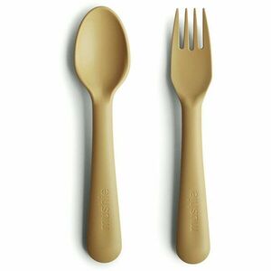 Mushie Fork and Spoon Set étkészlet Mustard 2 db kép