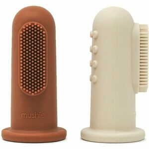 Mushie Finger Toothbrush ujjra húzható fogkefe gyermekeknek Clay/Shifting Sand 2 db kép
