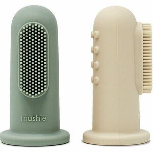 Mushie Finger Toothbrush ujjra húzható fogkefe gyermekeknek Shifting Sand/Cambridge Blue 2 db kép