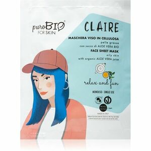 puroBIO Cosmetics Claire Relax and Fun arcmaszk hidratáló és nyugtató hatással Aloe Vera tartalommal 15 ml kép