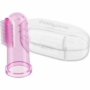 BabyOno Take Care First Toothbrush ujjra húzható fogkefe gyermekeknek tokkal Pink 1 db kép