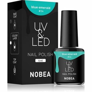 NOBEA UV & LED Nail Polish gél körömlakk UV / LED-es lámpákhoz fényes árnyalat Emerald blue #34 6 ml kép