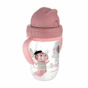 Canpol babies Nem csöpögő súlyozott szívószálas pohár 6hó+ Bonjour Paris rózsaszín 270 ml kép