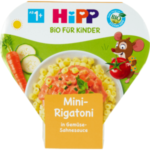 HiPP Bio Mini Rigatoni Zöldséges-Tejszínes Szószban Tésztakészítmény 1 Éves Kortól Gyerekeknek 250 g kép