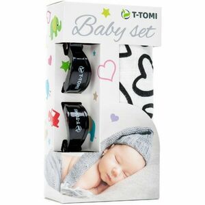 T-TOMI Baby Set Black Hearts ajándékszett gyermekeknek 3 db kép