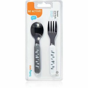 BabyOno Be Active Stainless Steel Spoon and Fork étkészlet Grey-White 12 m+ 2 db kép