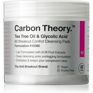 Carbon Theory Tea Tree Oil & Glycolic Acid tisztító vattakorong az élénk és kisimított arcbőrért 60 db kép