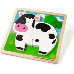 Bigjigs Toys Chunky Lift-Out Puzzle Cow interaktív formaberakó játék fából készült 12 m+ 1 db kép