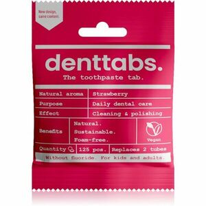 Denttabs Brush Teeth Tablets Kids without Fluoride fluoridmentes fogkrém tablettákban gyermekeknek Strawberry 125 db kép