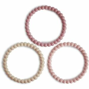 Mushie Pearl Teething Bracelet rágóka Linen-Peony-Pale-Pink 3 db kép
