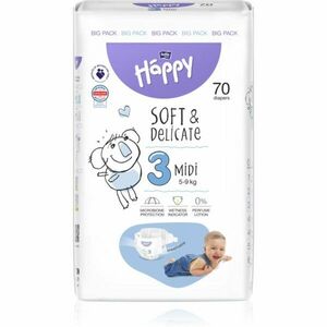 BELLA Baby Happy Soft&Delicate Size 3 MIdi eldobható pelenkák 5-9 kg 70 db kép