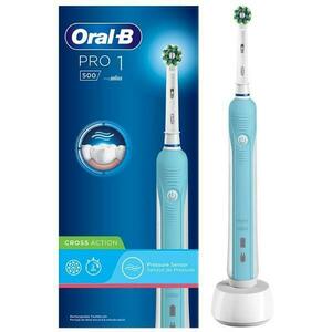 Elektromos fogkefe - Oral-B PRO 500 Cross Action, 20000 pulzáció/perc 8800 rezgés/perc, 3D tisztítás, 1 program, 1 vég, Fehér/ kék, 1 db. kép