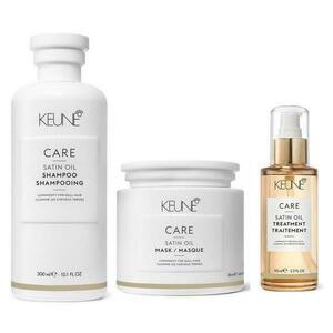 Hajápoló Csomag a Haj Ragyogására - Keune Care Satin Oil: Sampon 300 ml, Hajmaszk 200 ml, Hajolaj 95 ml kép