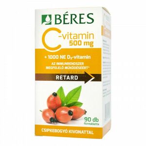 Béres C-vitamin 500 mg retard filmtabletta csipkebogyó kivonattal + 1000 NE D3-vitamin 90 db kép