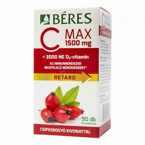 Béres C MAX 1500 mg csipkebogyó kivonattal + 3000 NE D3-vitamin retard filmtabletta 90 db kép