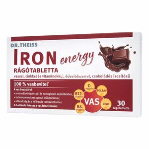 Dr. Theiss Iron Energy vassal, cinkkel és vitaminokkal csokoládé ízű rágótabletta 30 db kép