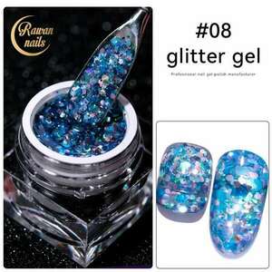 Kék Glitter Zselé - Diszítő Zselé Rawan Nails - 08 kép