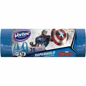 Fogantyús háztartási zsákok Captain America 100%-ban biológiailag lebomló- Vortex Garbage Bags Superhold Avengers, 35 l, 20 db. kép