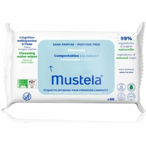 Mustela Compostable at Home Cleansing Wipes Perfume Free tisztító törlőkendő parfümmentes gyermekeknek születéstől kezdődően 60 db kép