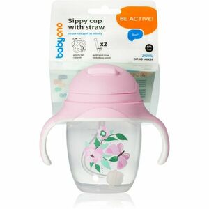 BabyOno Be Active Sippy Cup with Weighted Straw gyakorlóbögre szívószállal 6 m+ Butterfly 240 ml kép