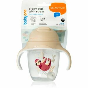 BabyOno Be Active Sippy Cup with Weighted Straw gyakorlóbögre szívószállal 6 m+ Sloth 240 ml kép