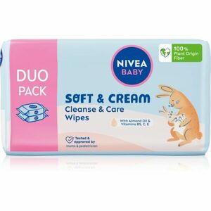 NIVEA BABY Soft & Cream finom nedves törlőkendők gyermekeknek 2x57 db kép