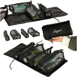 Összecsukható utazási kozmetikai táska levehető roll-up 4in1 nagy kapacitású hordozható fekete kép