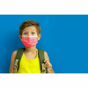3 rétegű egészségügyi gyerek szájmaszk, gumis rögzítéssel, piros 10 db/csomag kép