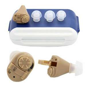 AXON hallókészülék (mini, vezeték néllküli, hangerőszabályzó, ITE In The Air design, hallást javító, 2db AG3 elem) BÉZS kép