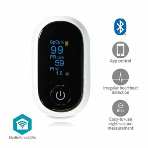 SmartLife Pulzoksziméter | Bluetooth | OLED Kijelző | Auditív riasztás / Mozgásgátló interferencia / Nagy pontosságú érzékelő / Oxigéntelítettség (SpO2) / Perfúziós index / Pulzusszám | Fehér kép