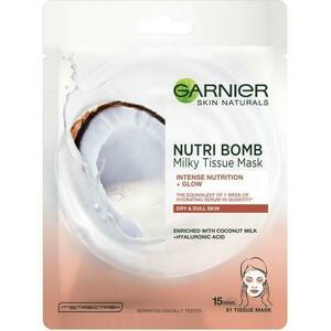 Szövetmaszk kókusztejjel és hialuronsavval száraz és fakó bőrre - Garnier Nutri Bomb Milky Tissue Mask, 28 g kép