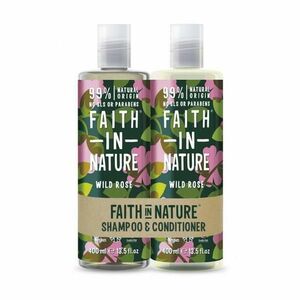 Javító sampon és balzsam vadrózsával minden hajtípusra – Faith in Nature Balancing Shampoo + Conditioner Wild Rose, 2 x 400 ml, 1 szett kép