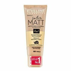 Eveline Satin Matt Mattifying & Covering Foundation 4in1 folyékony make-up matt hatású 102 Vanilla 30 ml kép