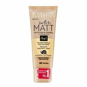 Eveline Satin Matt Mattifying & Covering Foundation 4in1 folyékony make-up matt hatású 103 Natural 30 ml kép