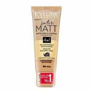 Eveline Satin Matt Mattifying & Covering Foundation 4in1 folyékony make-up matt hatású 104 Beige 30 ml kép