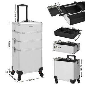 Sminktáska, 3 az 1-ben, utazó sminkes bőrönd, ezüst | SONGMICS kép
