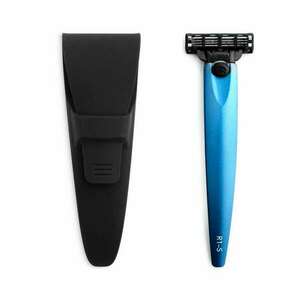 Bolin Webb borotvakészlet, R1 Blue 3000, vízálló tokkal, kompatibilis a Gillette Mach 3 pengével, ergonomikus nyéllel, prémium dizájnnal, sima borotválkozással, világoskék kép
