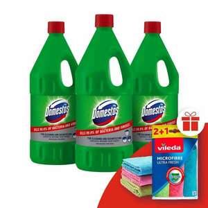 Domestos Extended Power fertőtlenítő hatású folyékony tisztítószer Pine 3x2L + Ajándék Vileda Törlőkendő kép