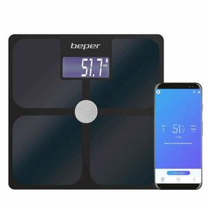 Mérleg - analizátor Beper P303BIP050, Wi-Fi Smart, 180 kg, 21 testérték mérése, BMI, Üveg, Fekete kép