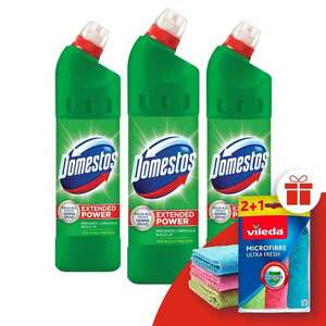 Domestos Extended Power fertőtlenítő hatású folyékony Tisztítószer Pine 3x750ml + Ajándék Vileda Törlőkendő kép