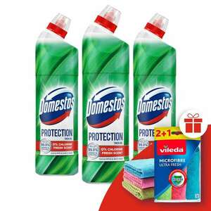 Domestos Protection klórmentes fertőtlenítő hatású Tisztítószer Eucalyptus & Wild Mint 3x700ml + Ajándék Vileda Törlőkendő kép