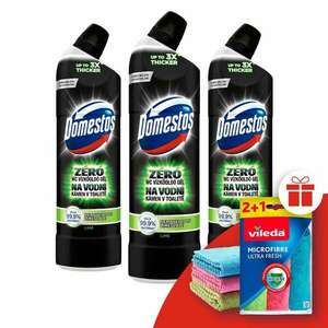 Domestos Zéró Lime WC Vízkőoldó 3x750ml + Ajándék Vileda Törlőkendő kép