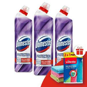 Domestos Protection klórmentes fertőtlenítő hatású Tisztítószer Sea Breeze & Lavender 3x700ml + Ajándék Vileda Törlőkendő kép