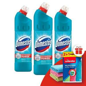 Domestos Extended Power fertőtlenítő hatású folyékony Tisztítószer Atlantic 3x750ml + Ajándék Vileda Törlőkendő kép